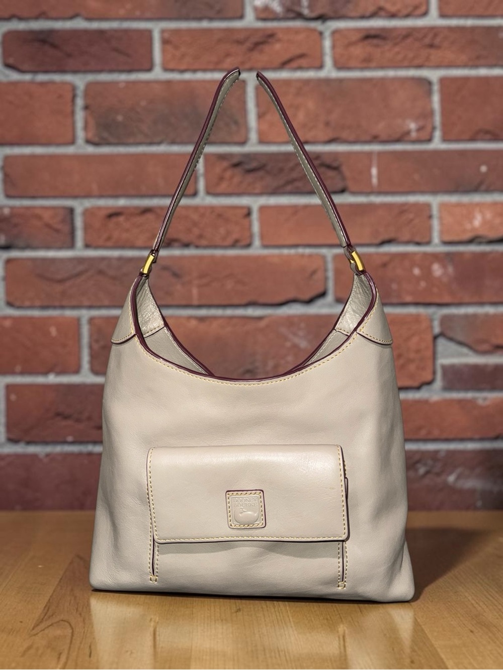 Dooney & Bourke Ecru Florentine Leather Small Hobo with tassels EUC